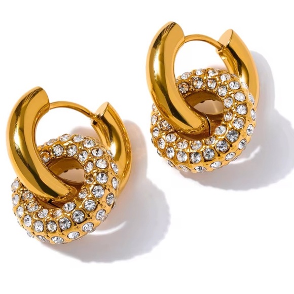 NWOT Stainless Steel Metal Twisted Hollow Hoop Earrings in Gold - Picture 3 of 6